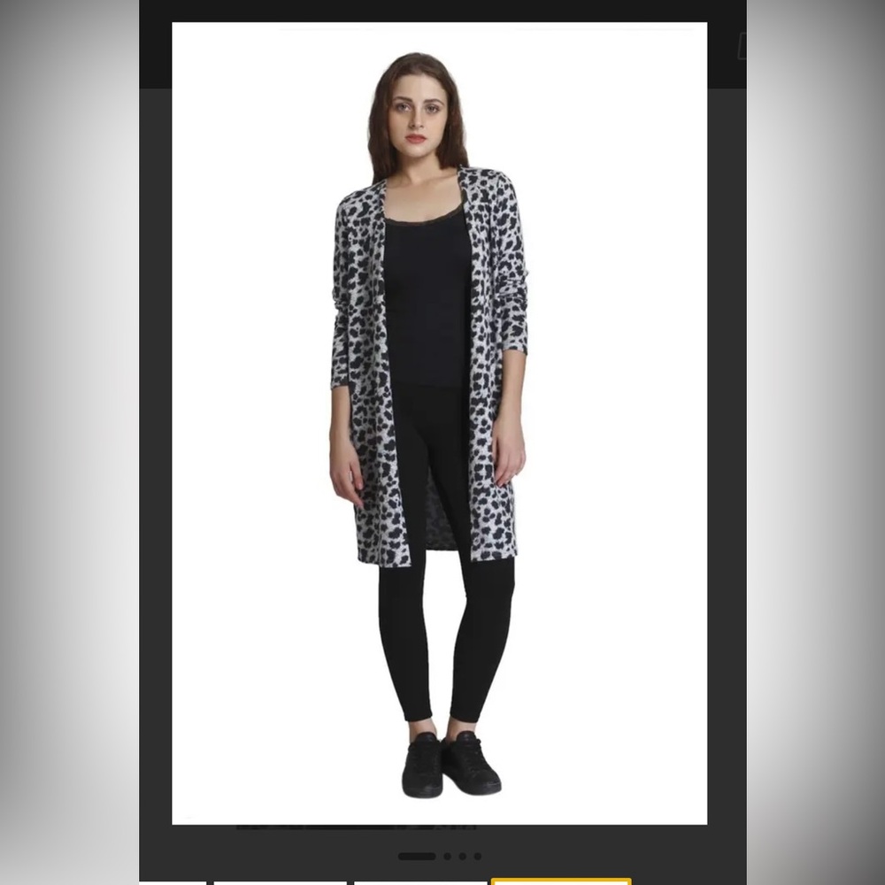 2/$20 - Grey & Black Leopard Print Long Cardigan / Sweater - XS / great for fall